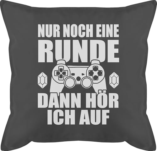 Kissen 50x50 - Statement mit Sprüchen - Nur noch eine Runde dann hör ich auf - 50 x 50 cm - Grau - gamerkissen polster sprüche spruch game kissenbezüge zockerkissen und fuellung spruechen gamer