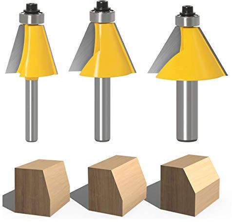 Bestgle - Set di 3 punte da 8 mm, per smussare il legno, 15 gradi, 22,5 gradi, 30 gradi