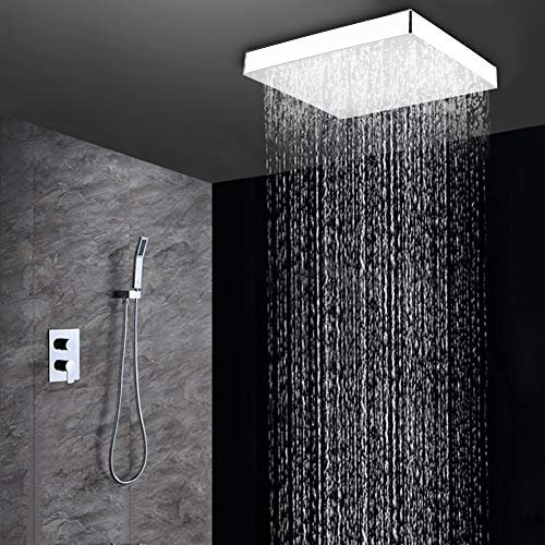 Wakects Square Shower Head, LED Shower Head, Rain Shower Head, 8 Inch Stainless Steel Rainfall Shower Head, Temperature Control, 7 Colours, Shower Head with Swivelling for Home Hotel
