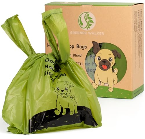 GREENER WALKER Tie Handles Poo Bags for Dog Waste, 600 Doggy Waste Bags Extra Thick Strong 100% Leak-Proof (Green)