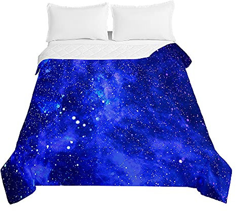 Chickw1 Tagesdecken Bettüberwurf, 3D Sternenklarer Himmel Drucken Sommer Tagesdecke mit Prägemuster Wohndecke aus Mikrofaser Bettdecke für Einzelbett Doppelbett oder Kinder (Blau,150x200cm)