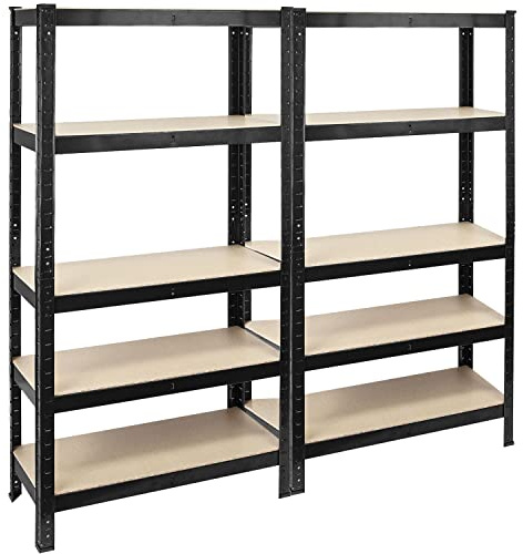 TekBox 5 Tier Shelving Unit Boltless Garage Storage Metal Shelves Rack (2, Black)