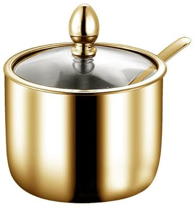 Mozacona Gold Stainless Steel Sugar Bowl Spice Jar Seasoning Pot Storage with Lid Spoon