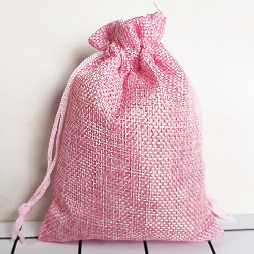 50 Stück Jute Sack Jutesäckchen Jutebeutel, Mini Kleine Stoffbeutel Flachbeutel Baumwolle Säckchen für Weihnachten Halloween Ostern Muttertag Hochzeit Geburtstag Papiertüten-rosa-13x18cm