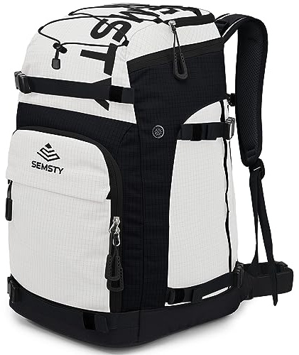SEMSTY Ski Boot Bag, 55L Waterproof Snowboard & Ski Boots Travel Backpack for Boots, Helmet, Goggles, Gloves & Accessories