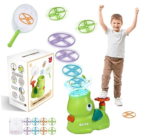 Veopoko Outdoor Toy for Kids Toys Age 3-8, Flying Disc Launcher Toy Garden Toys for 2-6 Year old Girls Boys Flying Saucer Toy Gifts for 3-10 Year Old Boy Girls Autism Flying