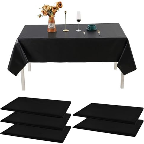 5 Stück Verdickt Tischdecken 137x274cm Schwarze Tischdecke Rechteckige Abwaschbar Tischtücher Hochwertige Gartentischdecke Kunststoff Tischdecken für Partys, Geburtstage, Picknicks, Hochzeit