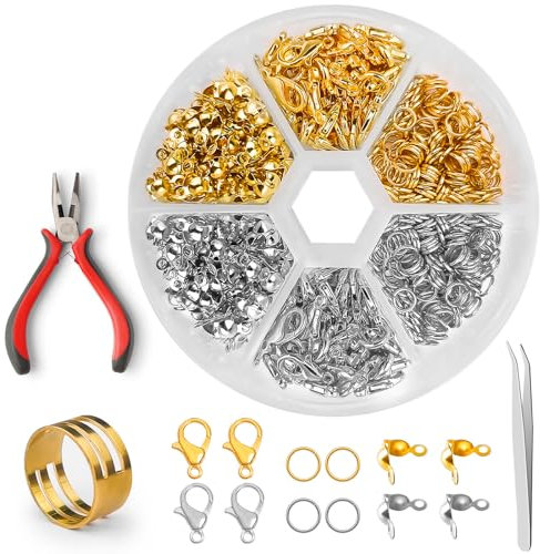 Realure 600 Stück Schmuck Verschlüsse für Armbänder Gold Silber Qualität Halsketten Schmuckherstellung Zubehör Quetschperlen Kettenverschluss Set Werkzeug für Armbänder Perlen Ketten Reparatur DIY