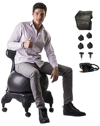 NUNETH Balance Ball Stuhl Aldult Balance Ball Posture Stuhl mit Feststellbaren Rädern, Home Office Gym Rollenden Yoga-Stuhl mit Rückenlehne, Zur Verbesserung Der Sitzhaltung, Belastung 300 Kg