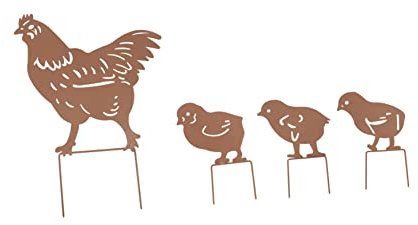 BESPORTBLE 4 Stück Küken Blumenarrangement Huhn Tierfigur Gartendeko Rosenkugel Gartendeko Für Draußen Gartendeko Figuren Gartenstecker Rost Roststecker Hühner Rost Deko Drinnen Eisen