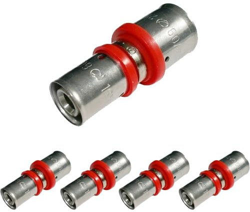 Suinga Pack 5 Manguito reducido multicapa 20-16 mm para Tubo multicapa 20 mm, Enlace Multicapa para uso con máquina prensadora, gris