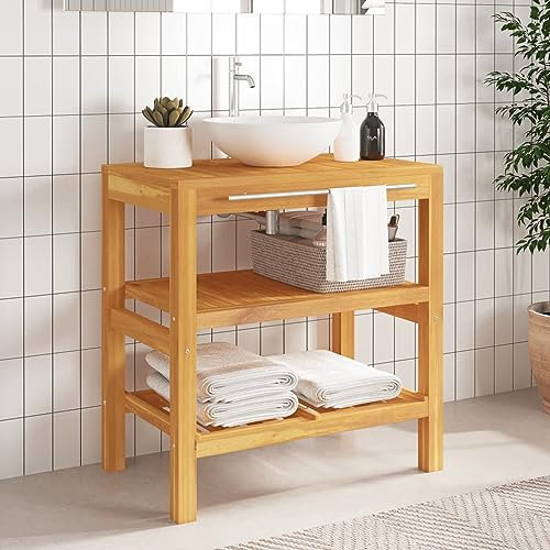 ARKEM Mueble de Lavabo con 2 estantes Madera Maciza 74x45x75 cm Lavabos PequeñOs con Mueble