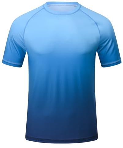 Huayuzh T-shirt rashguard anti-UV pour homme UPF 50+ à séchage rapide, léger, respirant, pour surf, randonnée, 1 dégradé de couleur bleue, XXL