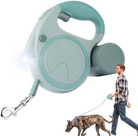 Meindin Automatisch einziehbares Haustierseil – langes Traktionsseil, Teleskop-Hundeleine mit LED-Licht, stabiles Hundeseil zum Joggen, , Spaziergänge im Freien | Hundeleine für Spaziergänge am Strand, Joggen, Ziehen mit dem Hund