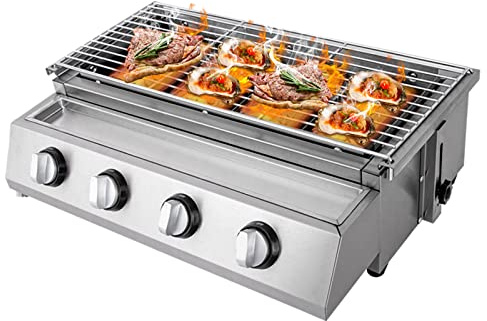Liten 4-huvuds gasgrill rostfritt stål professionell brännare gasgrill med oberoende tänddesign rostfritt stål brännare gas BBQ bordsgrill bordsskiva höjd justerbar avtagbar för matlagning utomhus