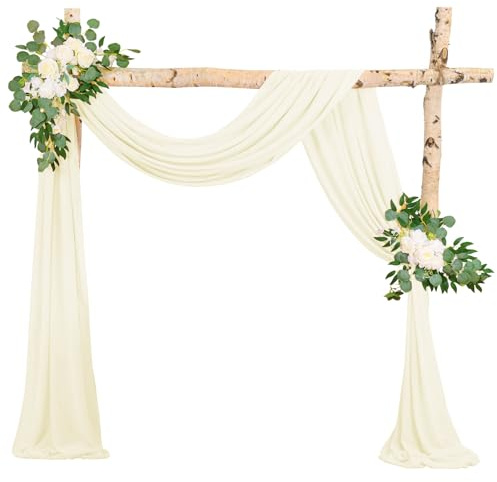 Hochzeit Vorhang Hochzeitsbogen, Elfenbein Querbehang 73cmx610cm Chiffon-Stoff-Vorhang für Hochzeit, Hintergrund Deko Gardinen Vorhang für Hochzeitsbogen Zeremonie, Torbogen, Party