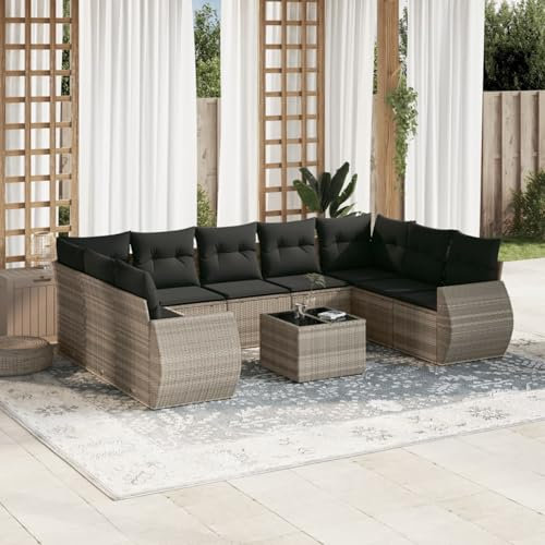 Juroupi 10-TLG. Garten-Sofagarnitur mit Kissen GartenmöBel Set Lounge GartenmöBel Lounge MöBel Outdoor Gartengarnitur Hellgrau Poly Rattan - 3221811