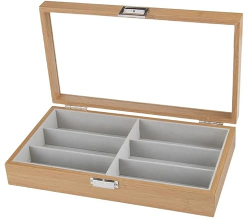SHAOYI Brillenbox Holz-Sonnenbrillen-Organizer mit 6 Fächern, Brillen-Schmuck-Uhr-Display-Halter, Sammeletui Brillenkoffer