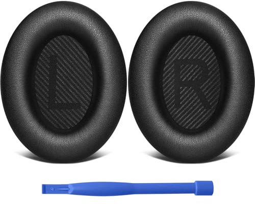 Oumida Almohadillas para Bose QuietComfort QC35 / QC35 II / QC15 / QC25 / QC45, Esponja Suave y Cuero Proteico, Almohadillas de Repuesto para Orejeras con Aislamiento de Ruido (Negro)