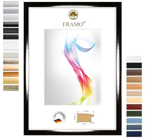 FRAMO Cadre photo en bois 40 x 70 cm (Dimension de l'image) en Noir brillant | Taille sélectionnable | Affiches | Puzzle | Collage | Sur mesure | personnalisés