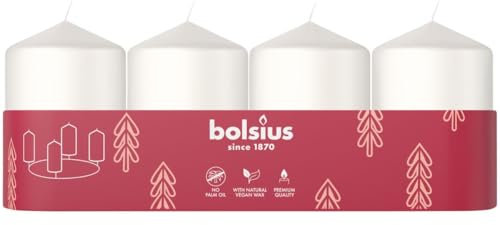 Bolsius - Smooth Pillar Candles - Set of 4 - White - 2.4″ × 1.6″ - Decorative Candles - Long Burning Time - Unscented - with Natural Plant Wax - Without Palm Oil