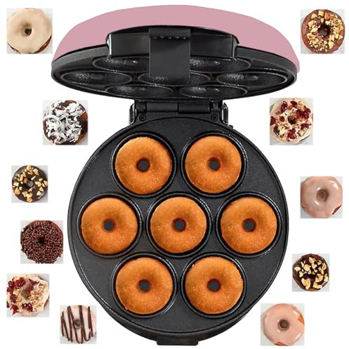 Mini-Donut-Maker, antihaftbeschichtet, 7 Löcher, elektrischer Donut-Maker mit elektrischer antihaftbeschichteter Oberfläche, einzigartiges thermostatisches Design, macht 7 Desserts für