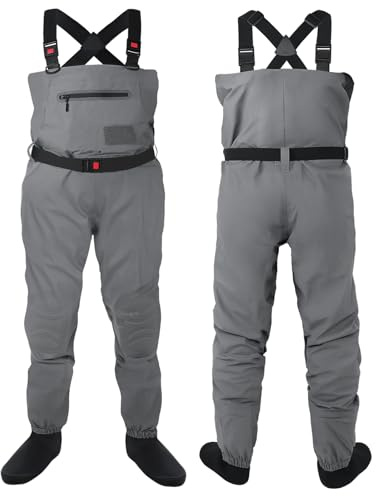 DikaSun Breathable Waders for Men Women, Stocking Foot Waterproof Chest Waders, Lightweight Waders for Fly Fishing