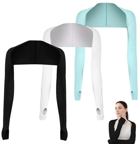 GegXcn 3 Pcs Sun Protection Arm Sleeves for Women, Sleeves to Cover Arms, UV Protection Arm Covers with Finger Hole for Golfing Riding Driving and Running, White, Black, Sky Blue