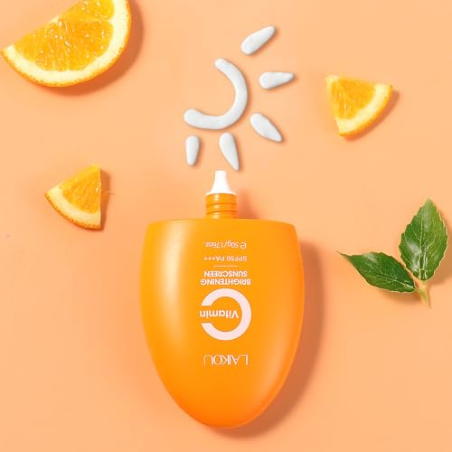 LAIKOU Vitamin C Sunscreen SPF 50+ PA+++, Anti-Aging & Moisturising Face Sun Cream with Niacinamide, Vitamin E & Purslane Extract, UVA & UVB Protection, Refreshingly Non-Sticky, 50g (Pack of 2)