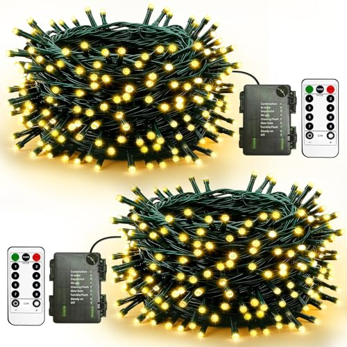 litogo 2 Stück Lichterkette Batterie Timer mit Fernbedienung, 5M 50 LED Lichterketten Dimmbar IP65 Wasserdicht Kleine Fairy Lights, Lichterkettenbatterie für Party Hochzeit Weihnachten Deko, Warmweiß