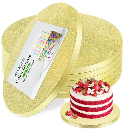 KLYZOXO 5 Stück Tortenplatte aus Wellpappe, 30cm rund, 12mm dick, Cake Board Set für schwere Etagentorten, Hochzeits- und Partydesserts, lebensmittelecht zum Backen und Dekorieren, fettdicht, Gold