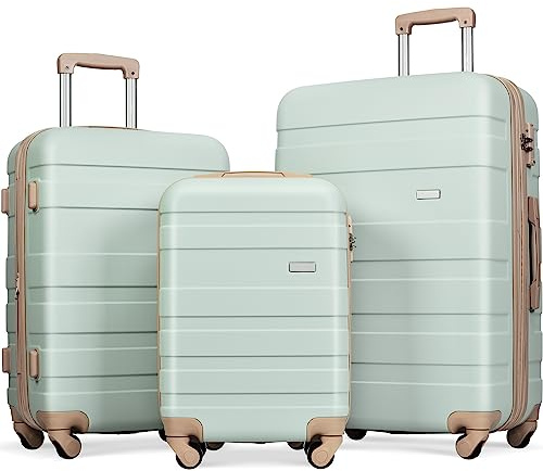 Merax 3-teiliges Set aus ABS-Spinner-Koffern, Handgepäckkoffer, Zahlenschloss, Grau-grün und Khaki