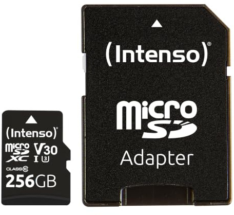 Intenso Professional 256GB MicroSDXC Speicherkarte UHS-I U3 V30 | Micro SD Karte mit Adapter fuer 4K Videos, DJI Drohnen, Nintendo Switch und Steam Deck, Lesegeschwindigkeit 100 MB/s