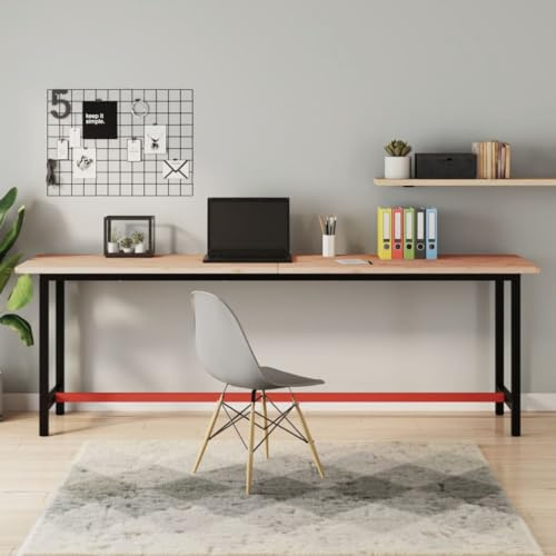 QJBSAVVA Tavolo da tavolo 220 x 55 cm, in legno di faggio massiccio, pieghevole come piano da scrivania e piano di lavoro, per cucina, ufficio o esterni, bistro 2,5 cm, spessore venature naturali