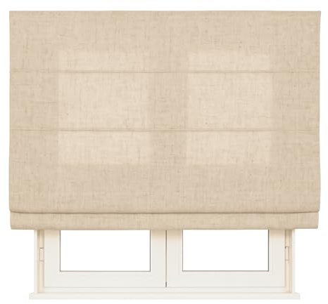 Kaaten | Estor Plegable Translúcido con Varillas Textura Lino | Tejido de Aspecto Natural | Certificado GRS | Color: Beige| Medidas: 90cm X 175cm | para Puertas y Ventanas | Fabricado en España