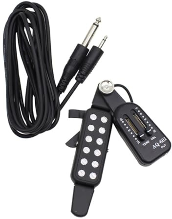 LALADEFIEE Akustikgitarren Tonabnehmer Sound Loch Pickup mit Lautstärke und Klangregler Silber Kompatibel für Folk Rock Gitarrenzubehör für Einfache Verstärker Anbindung
