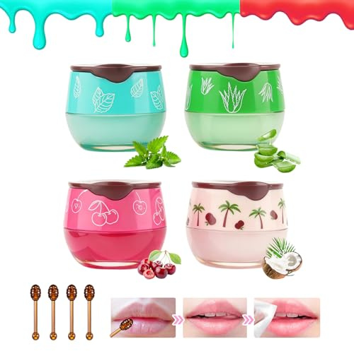 4 Stück Bee Balm Lippenbalsam, Honey Balm Lip Care,Lippenpflege Feuchtigkeitsspendende Lippenmaske für Tag & Nacht,Reduzieren Sie Lippenlinien & Falten,Lippenpeeling Lip Moisturizer