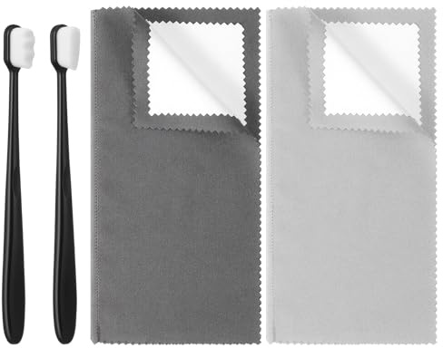 2 paños de limpieza de plata y 2 cepillos suaves para limpiar joyas, ropa de limpieza de plata para monedas de piedras preciosas de oro