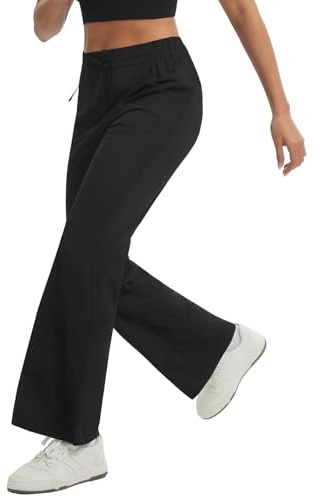 baleaf Women's Hiking Pants Lightweight Water Resistant Travel Flare Pants with Pockets Quick Dry Breathable Drawstring Waist Black L