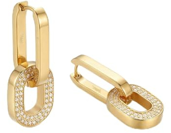 PAUL VALENTINE - Damen Ohrringe Edelstahl - Vergoldet/Golden - mit Zirkonia Stein - Oval Creole - PV-E0039