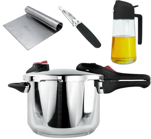 Nerthus FIH 1665 Set Olla Presión con Picador Pelador y Spray Aceite Cocina Pack Completo Preparación Eficiente