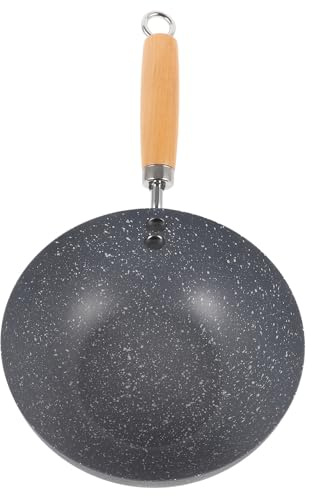 Operitacx Wok in Ferro 20 Cm Piccolo Fondo Tondo e Rivestimento Effetto Marmo, Padella Wok per Cucina Domestica e Fornello a Induzione, per Verdure, Carne e Barbecue