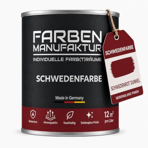 Schwedenfarbe Holzfarbe Außen Wetterfest – Holzschutzfarbe für Fassade, Gartenhaus, Zaun & Scheune – Diffusionsoffen & Nachhaltig Wetterschutzfarbe, Größe: 1L, Farbe: Schweden rot dunkel