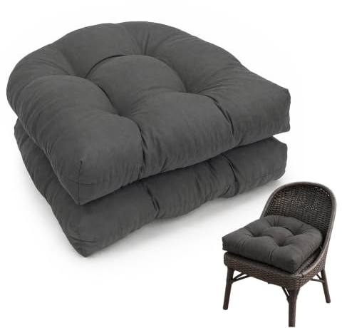 FARYODI 2er Set Stuhlkissen Outdoor Balkon Kissen, Sitzkissen Halbrund 48x48 Wasserfest Niedriglehner Polster, Modern Dicke mit Bändern für Büro Gartenstühle und Rattansessel (Grau)