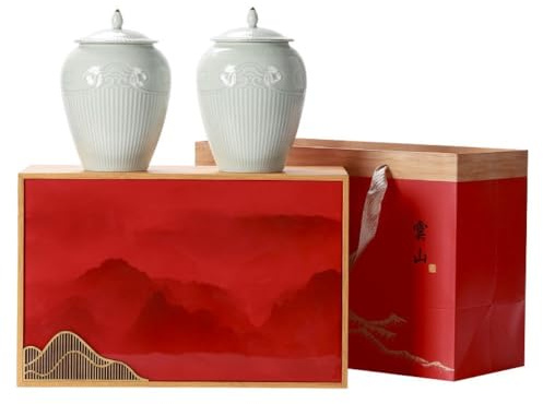 HLTYGWX Sockerburk Vit porslin Lös teförvaringsbehållare Burk Keramiskt förseglad retro kinesiskt set Dubbel presentförpackning Teburk(B)