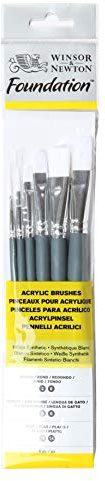 Winsor&Newton - Foundation 6 Pennelli Acrilico - Round 3,6 - Filbert 3,6 - Flat 10,14
