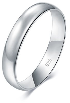 BORUO Wedding Band, Sterling Silver Stacking Ring, 4mm Size 9.5