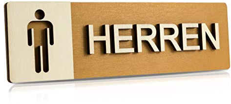Manschin-Laserdesign WC Schild Echtholz Holz Edel Piktogramme Toilette Toilettenschilder Türschild Damen Herren (WC Herren)