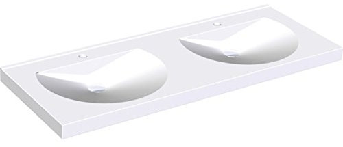 KWC Doppelwaschtisch ANMW220 Ronda in Alpinweiß zur Wandmontage, Variante:Ohne Armaturenbohrungen