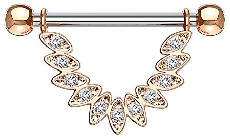 Piersando Brustwarzen Piercing Intimpiercing Nippelpiercing Brust Nippel Intim Brustwarzenpiercing Barbell mit Kristall Feder Tribal Anhänger Rosegold
